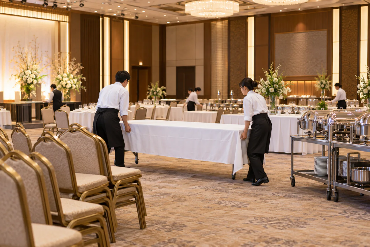 式典のあとに会場を祝宴用に転換するイメージ