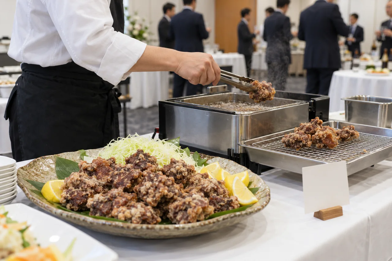 会場で揚げたてを提供するくじらの竜田揚げのイメージ