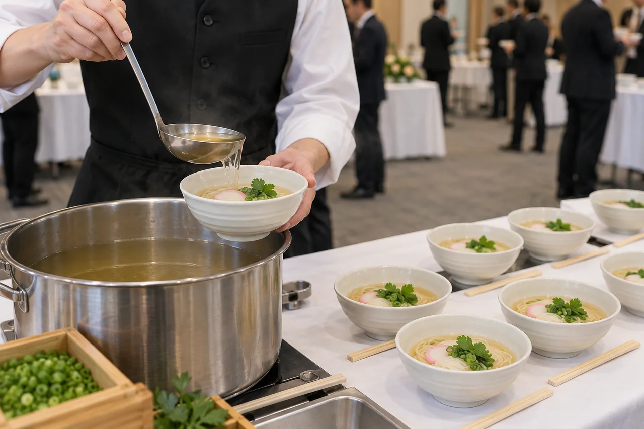 和風だしを注いで仕上げるにゅう麺のイメージ
