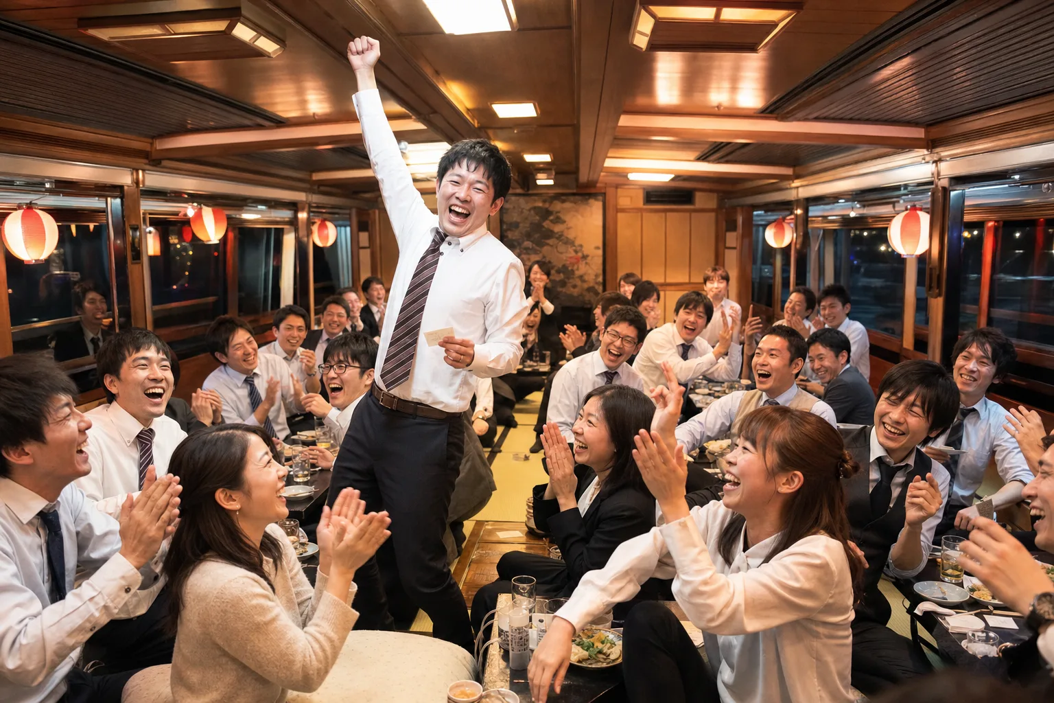 ビンゴ大会・余興も船上でそのまま