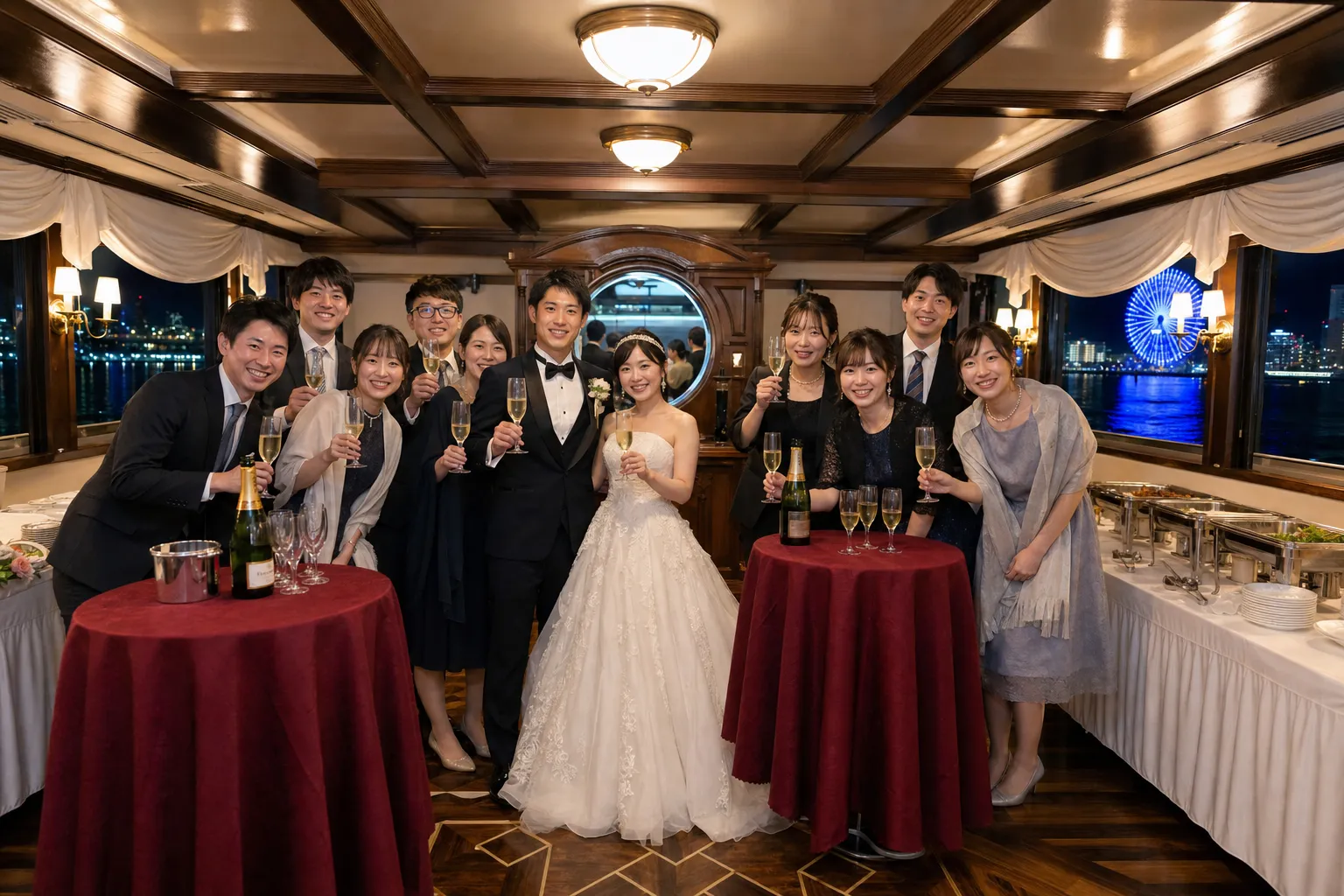白いサロンでの乾杯が、最高の記念に